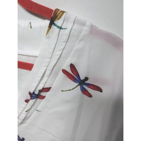 Women's White Dragonfly Print V-Neck Blouse Short Sleeve Size XL/2XL - Picture 4 of 8